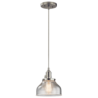 Kichler 43850NI Avery 8.5" 1 Light Bell Mini Pendant with Clear Seeded Glass Brushed Nickel in Brushed Nickel